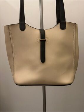 Cream and Black Two-Tone Tote Bag
